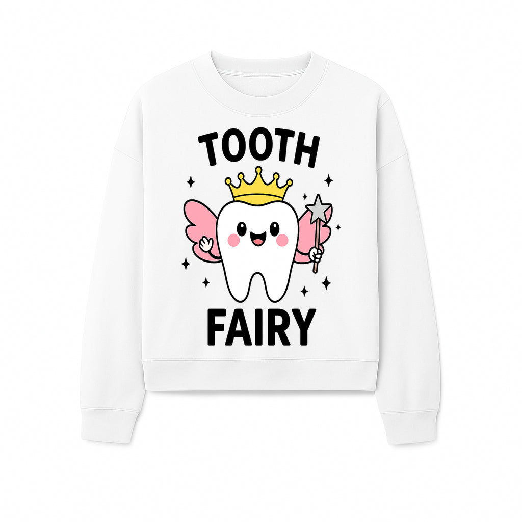 Tooth Fairy Cute Cartoon Tooth with Crown and Wand, Kids' Room Decor, Dental Theme, Children's Art, Nursery Wall Print - Sweatshirt 1758250154422.jpg