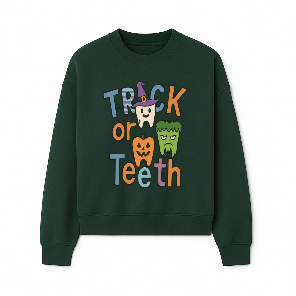 Halloween Trick or Teeth Kids' T-Shirt | Cute Tooth, Pumpkin, and Monster Design | Fun Halloween Apparel - Sweatshirt 1758250154512.jpg