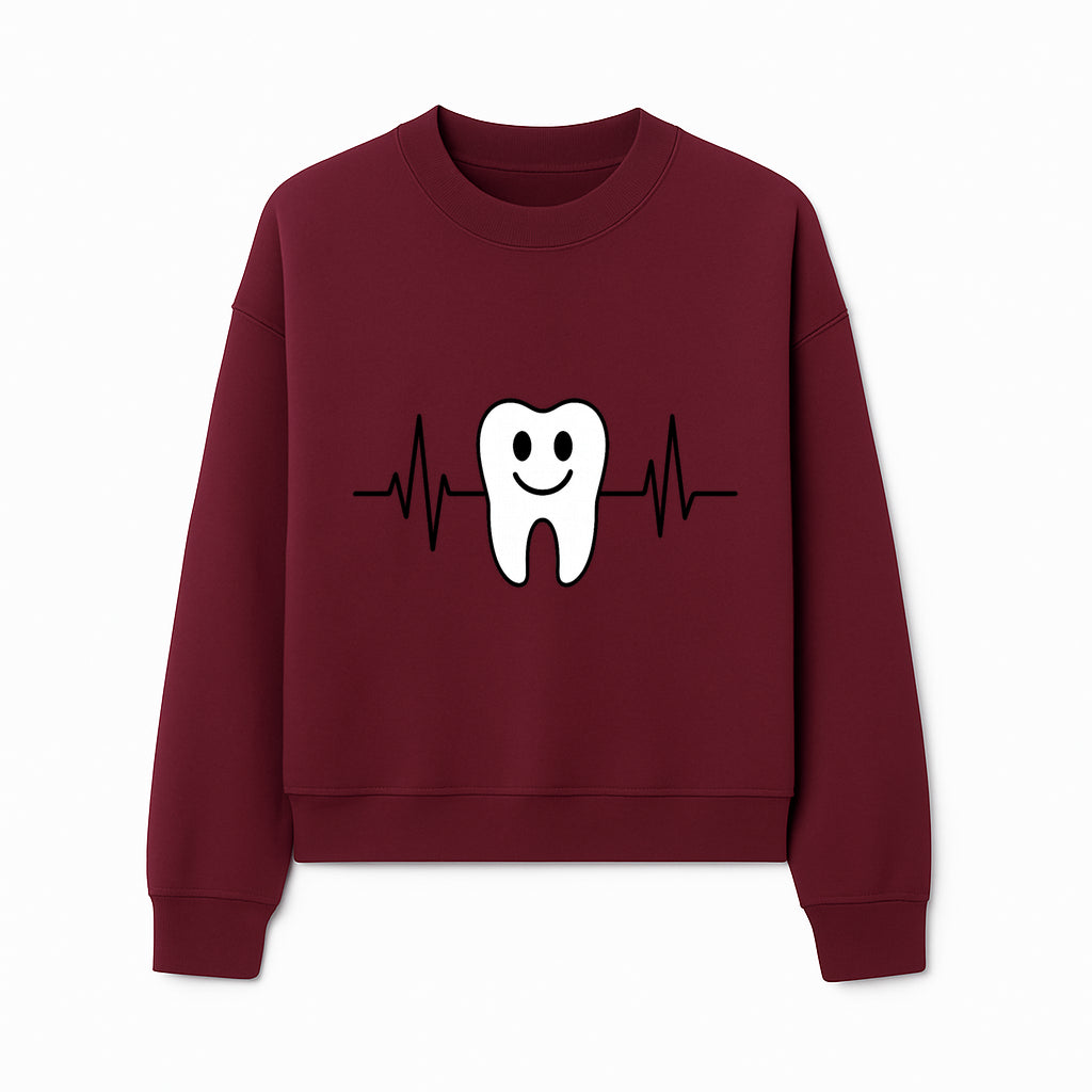 Smile Dental Health Graphic Print - Cute Tooth with Heartbeat Line Wall Art for Dentists and Dental Hygienists - Sweatshirt 1758250154516.jpg