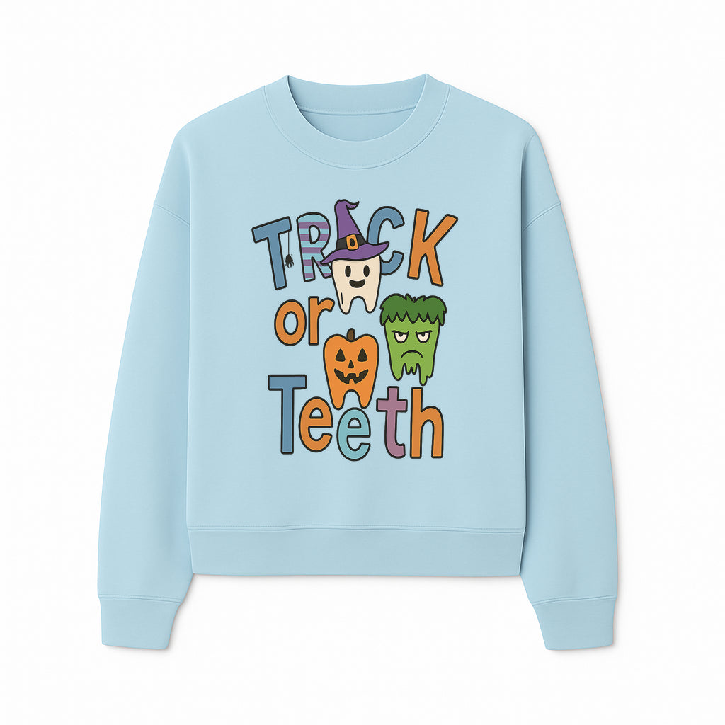 Halloween Trick or Teeth Kids' T-Shirt | Cute Tooth, Pumpkin, and Monster Design | Fun Halloween Apparel - Sweatshirt 1758250154824.jpg