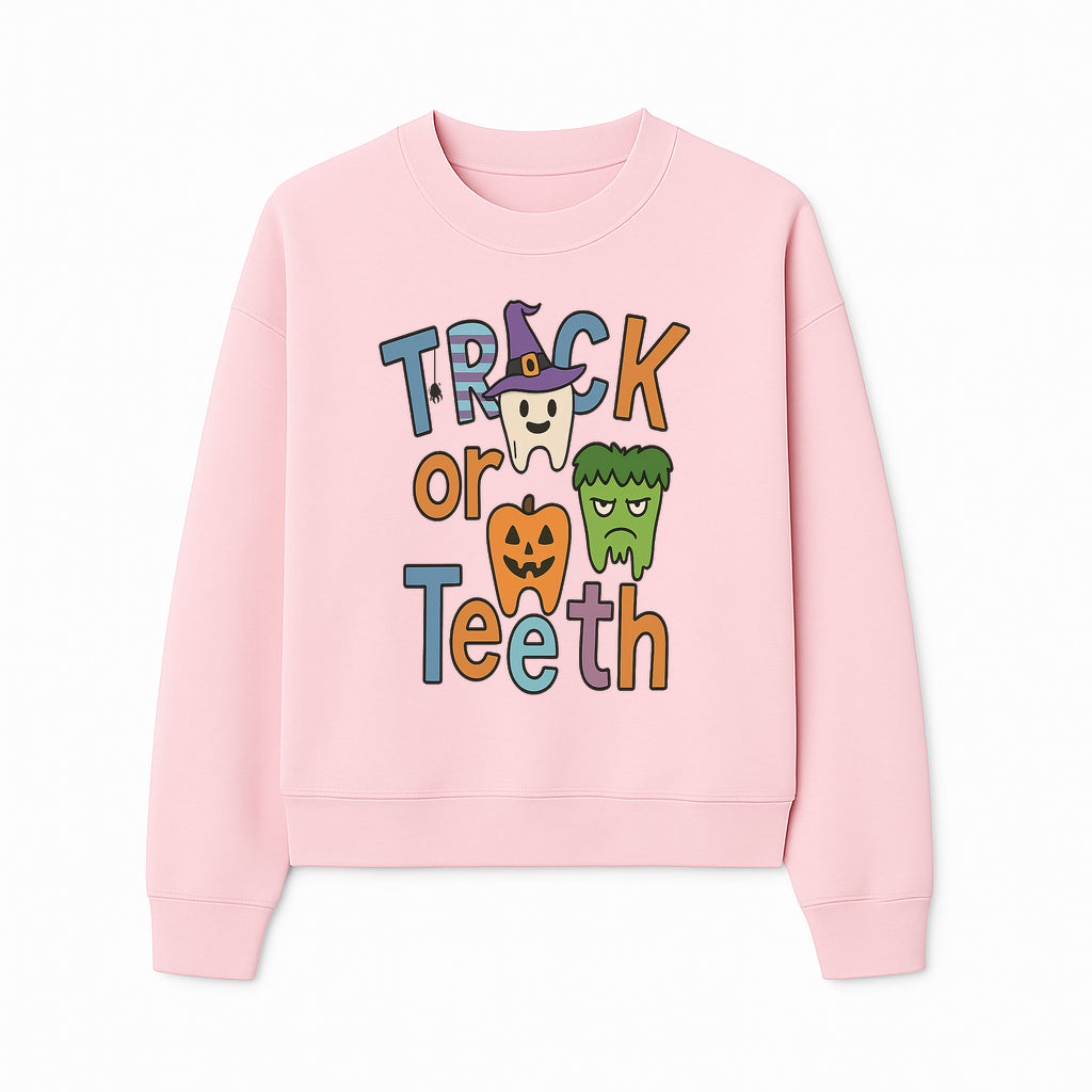Halloween Trick or Teeth Kids' T-Shirt | Cute Tooth, Pumpkin, and Monster Design | Fun Halloween Apparel - Sweatshirt 1758250154978.jpg