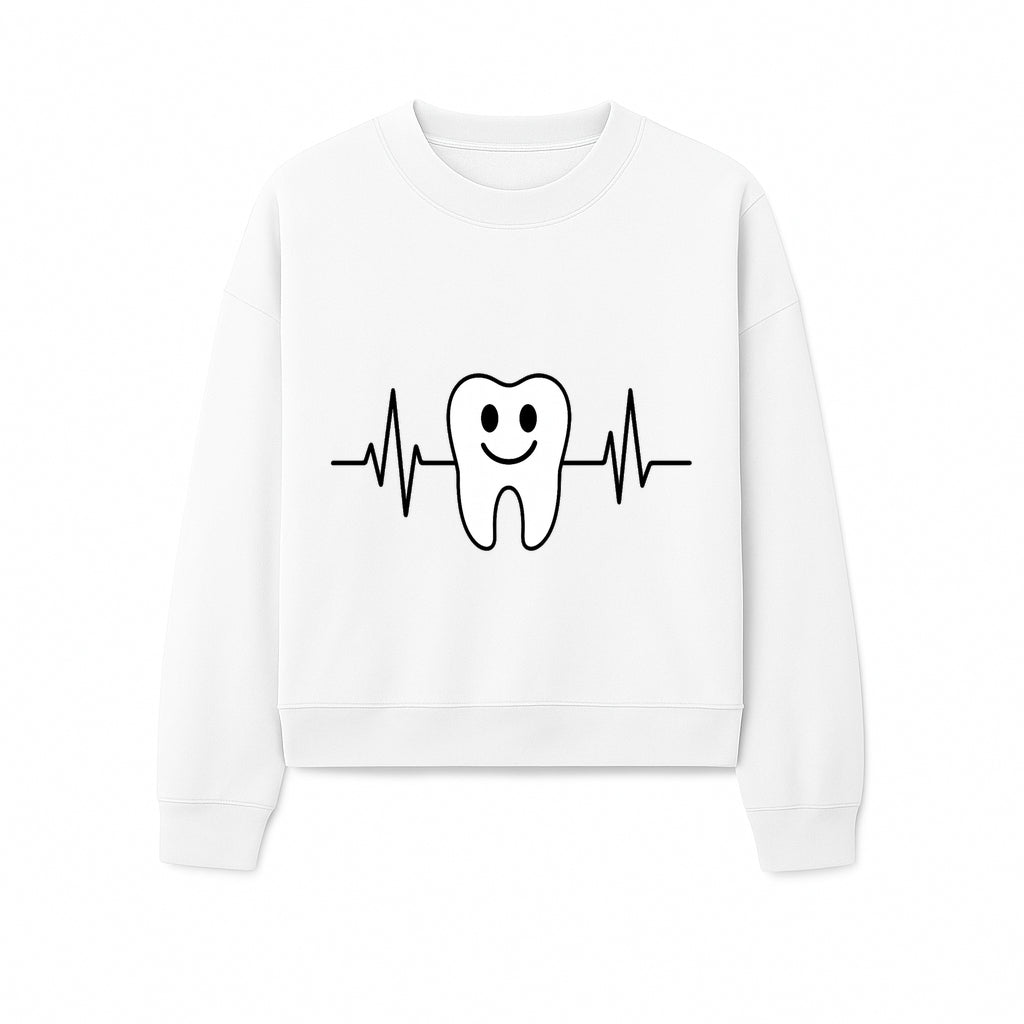Smile Dental Health Graphic Print - Cute Tooth with Heartbeat Line Wall Art for Dentists and Dental Hygienists - Sweatshirt 1758250155116.jpg