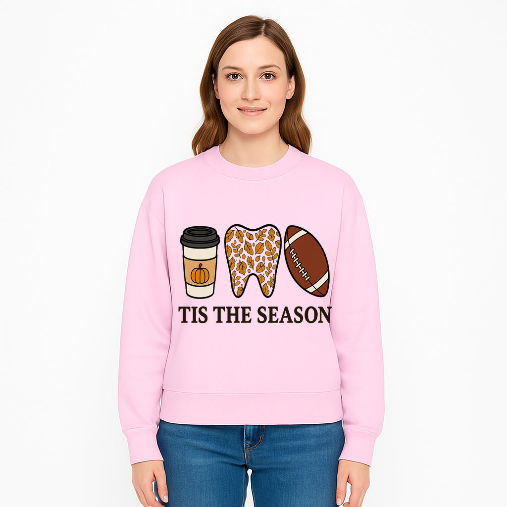 Tis the Season Fall Decor: Pumpkin Coffee, Leafy Tooth, Football Theme Gift for Dental Hygiene, Autumn Collection - Sweatshirt 1758250155176.jpg