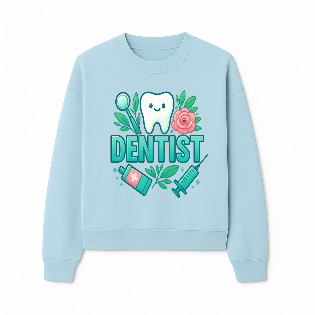 Cute Dentist Tooth Graphic with Tools, Floral Elements | Perfect for Dental Office Decor or Gifts | Fun Emotions in Dentistry Design - Sweatshirt 1758250155189.jpg