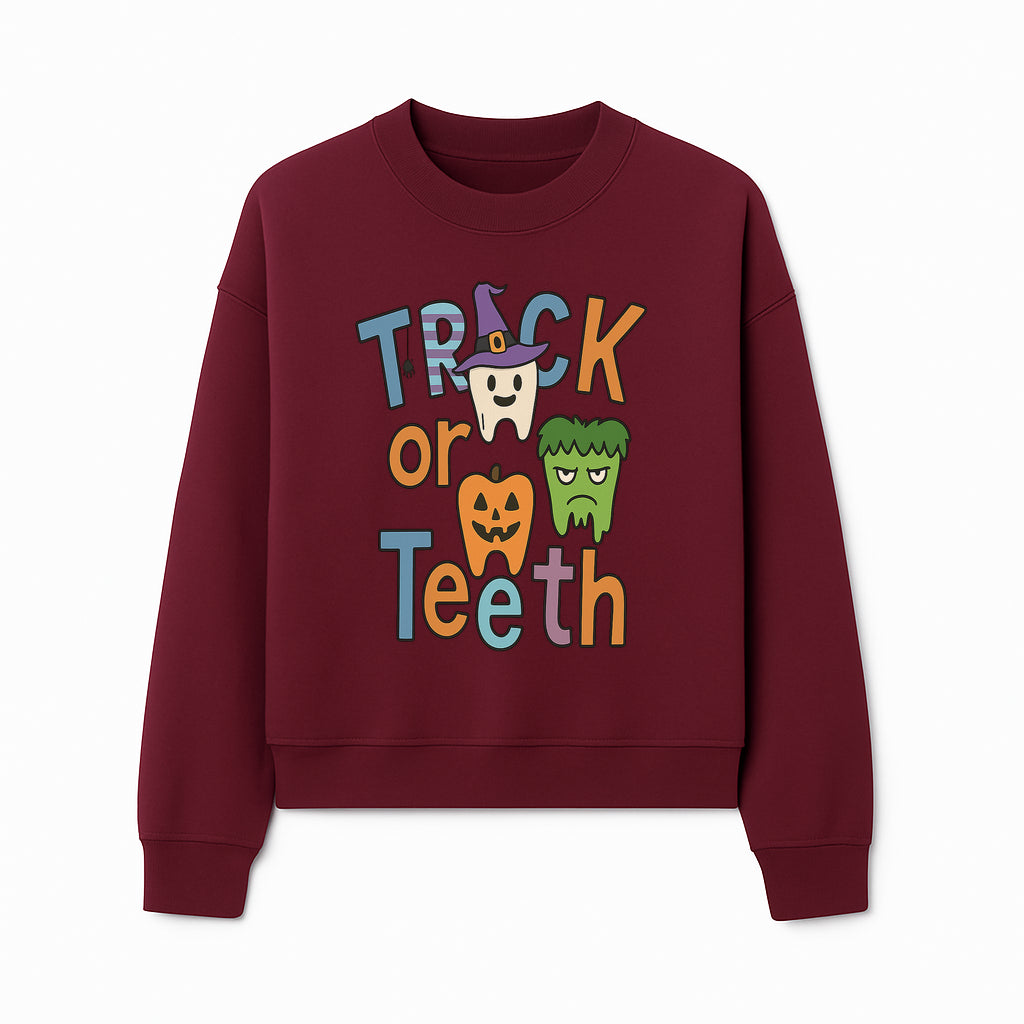 Halloween Trick or Teeth Kids' T-Shirt | Cute Tooth, Pumpkin, and Monster Design | Fun Halloween Apparel - Sweatshirt 1758250155207.jpg