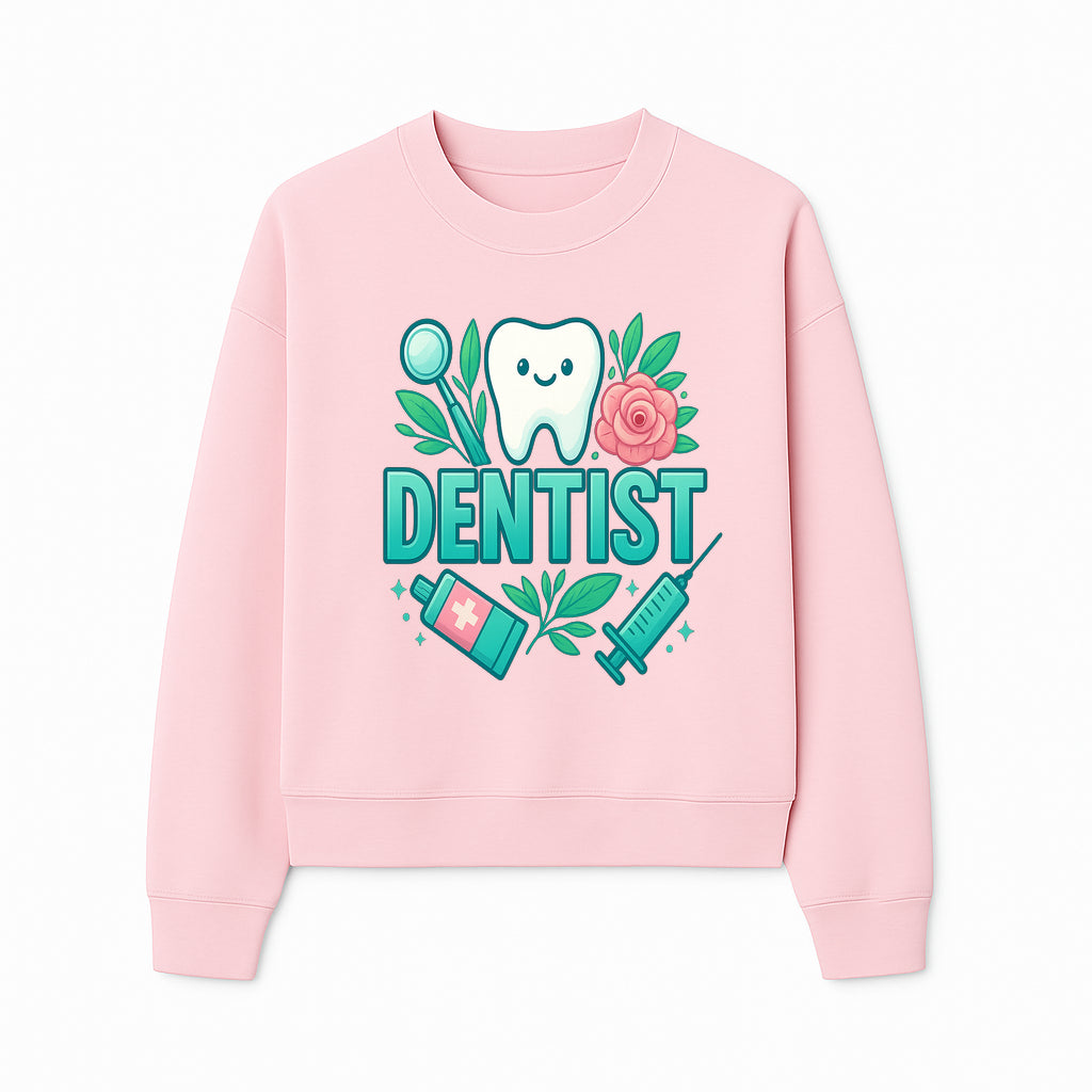 Cute Dentist Tooth Graphic with Tools, Floral Elements | Perfect for Dental Office Decor or Gifts | Fun Emotions in Dentistry Design - Sweatshirt 1758250155329.jpg