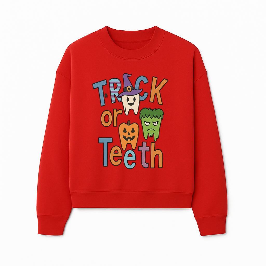 Halloween Trick or Teeth Kids' T-Shirt | Cute Tooth, Pumpkin, and Monster Design | Fun Halloween Apparel - Sweatshirt 1758250155488.jpg