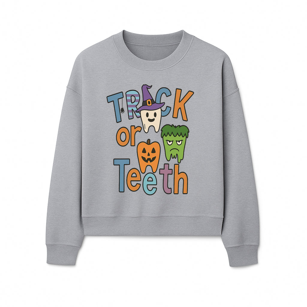 Halloween Trick or Teeth Kids' T-Shirt | Cute Tooth, Pumpkin, and Monster Design | Fun Halloween Apparel - Sweatshirt 1758250155613.jpg