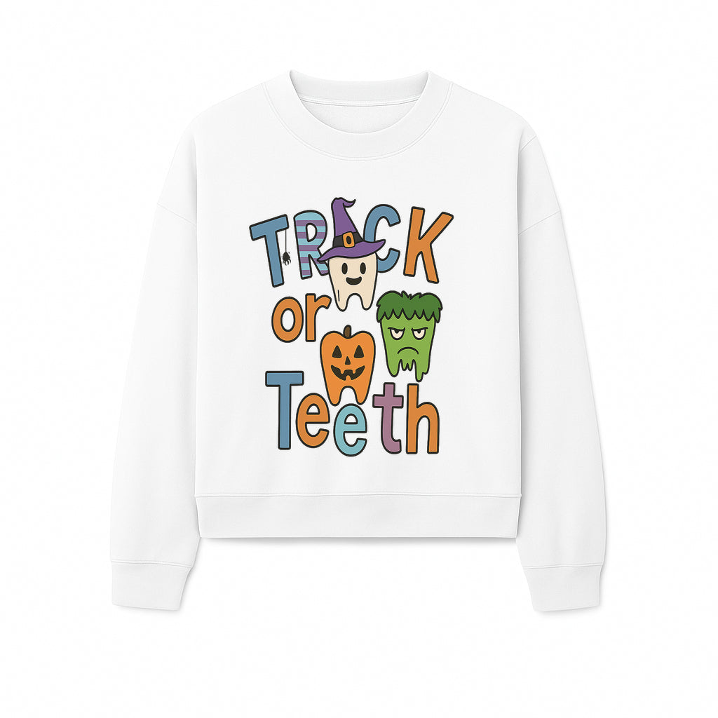 Halloween Trick or Teeth Kids' T-Shirt | Cute Tooth, Pumpkin, and Monster Design | Fun Halloween Apparel - Sweatshirt 1758250155743.jpg