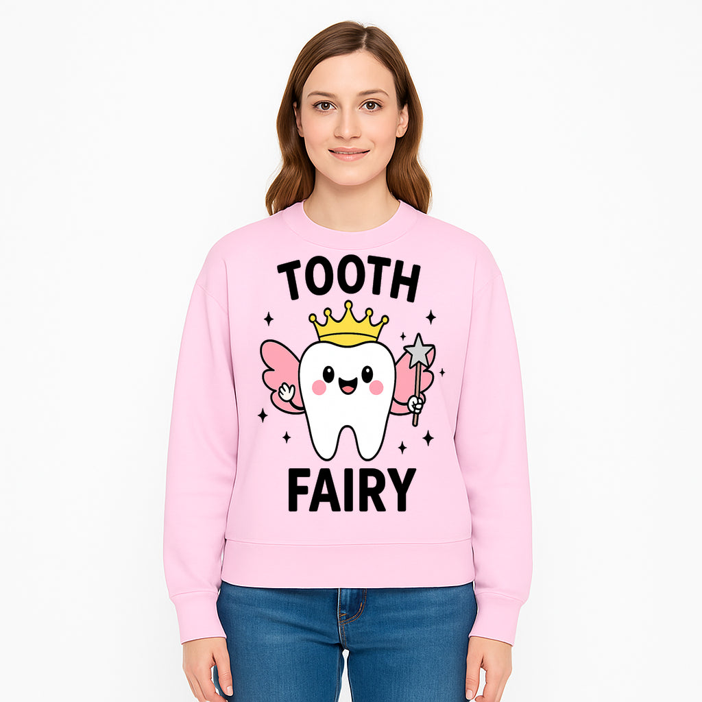 Tooth Fairy Cute Cartoon Tooth with Crown and Wand, Kids' Room Decor, Dental Theme, Children's Art, Nursery Wall Print - Sweatshirt 1758250155752.jpg