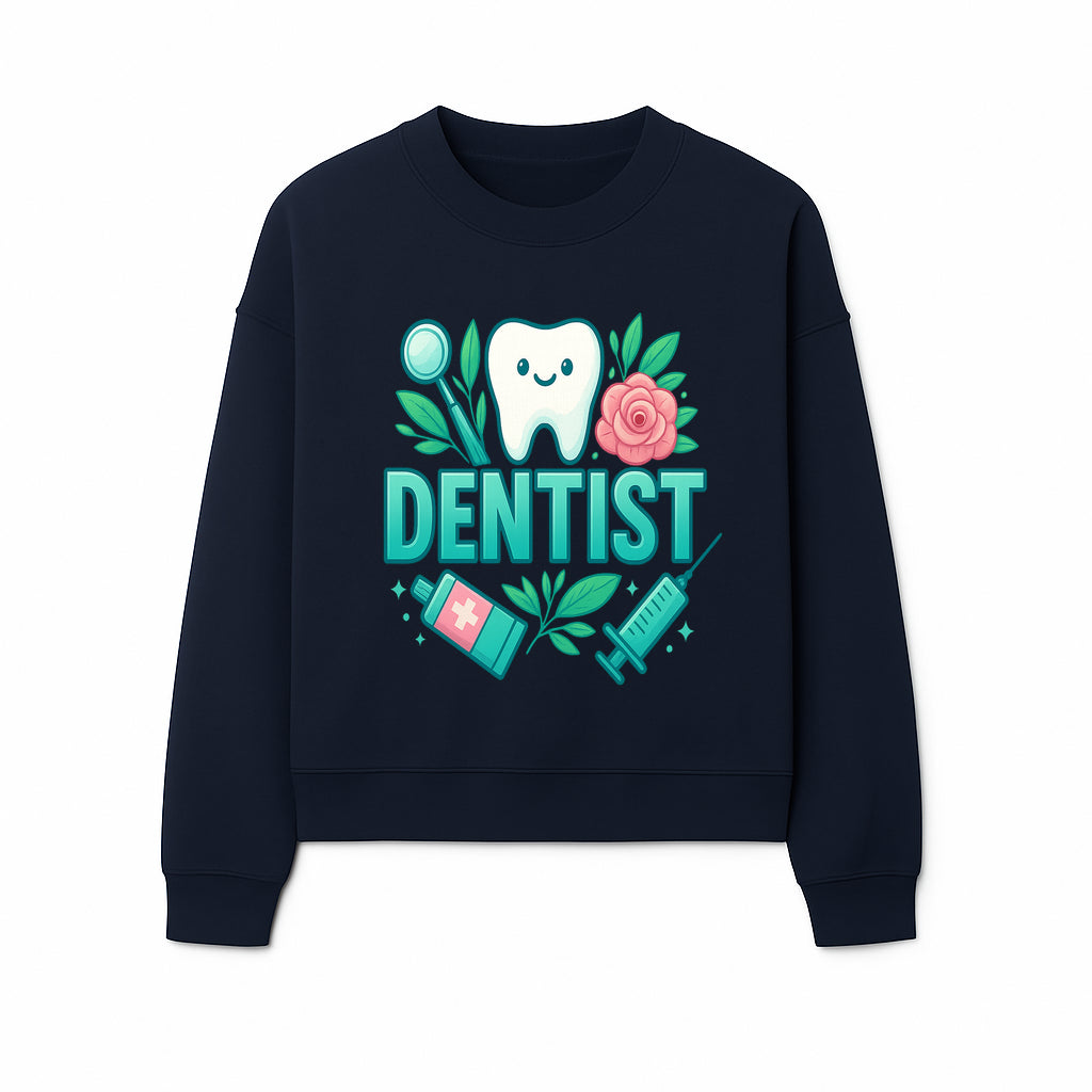 Cute Dentist Tooth Graphic with Tools, Floral Elements | Perfect for Dental Office Decor or Gifts | Fun Emotions in Dentistry Design - Sweatshirt 1758250155753.jpg
