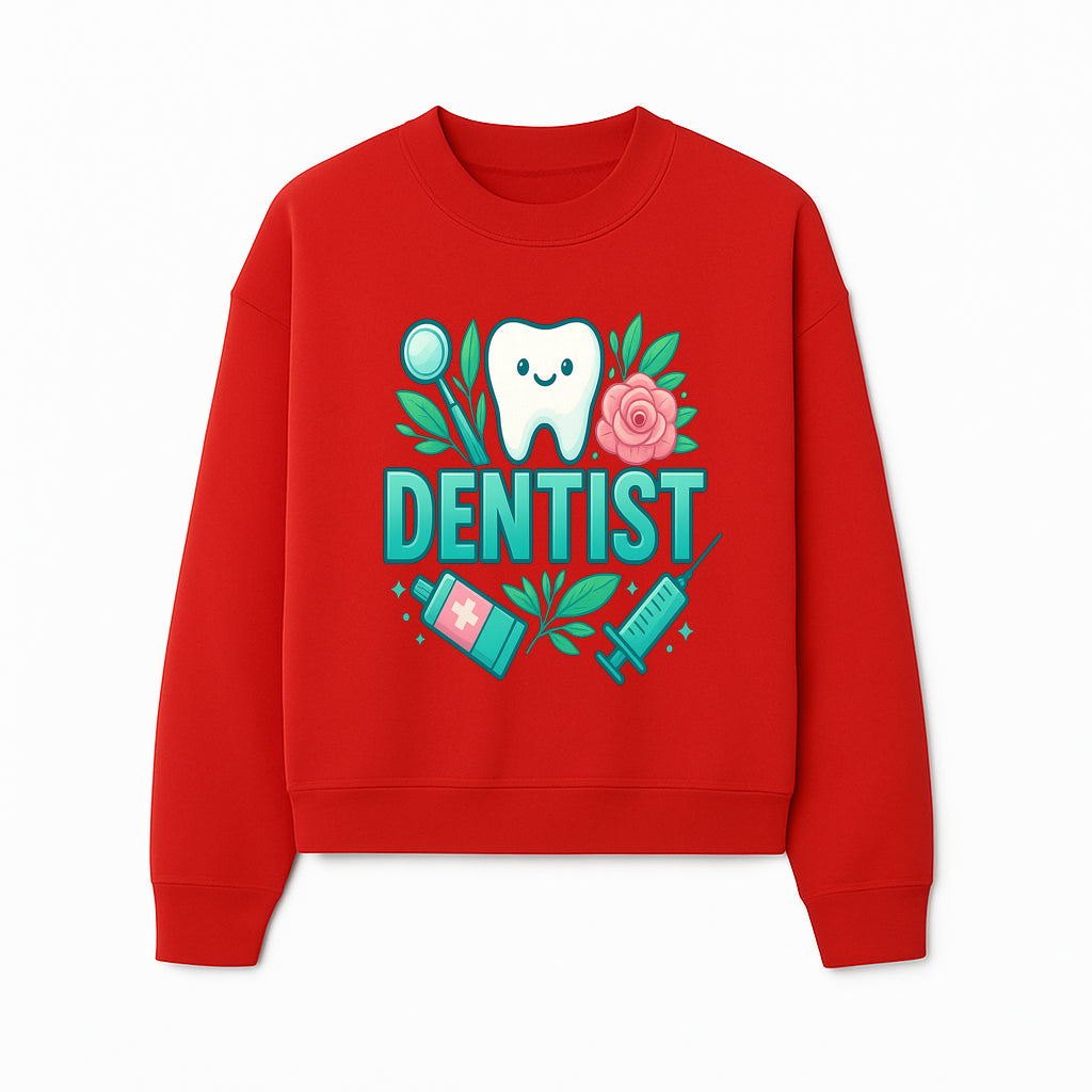 Cute Dentist Tooth Graphic with Tools, Floral Elements | Perfect for Dental Office Decor or Gifts | Fun Emotions in Dentistry Design - Sweatshirt 1758250155905.jpg