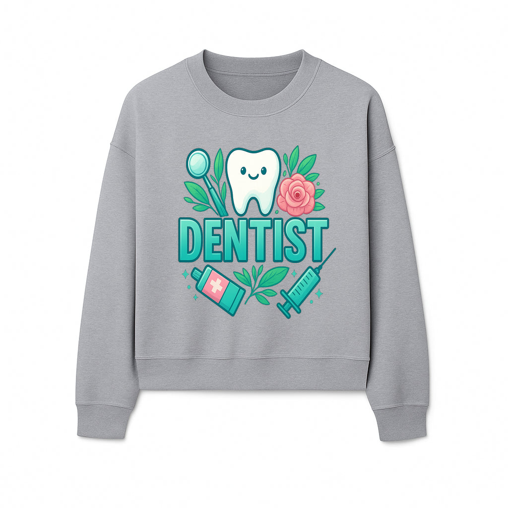 Cute Dentist Tooth Graphic with Tools, Floral Elements | Perfect for Dental Office Decor or Gifts | Fun Emotions in Dentistry Design - Sweatshirt 1758250156041.jpg