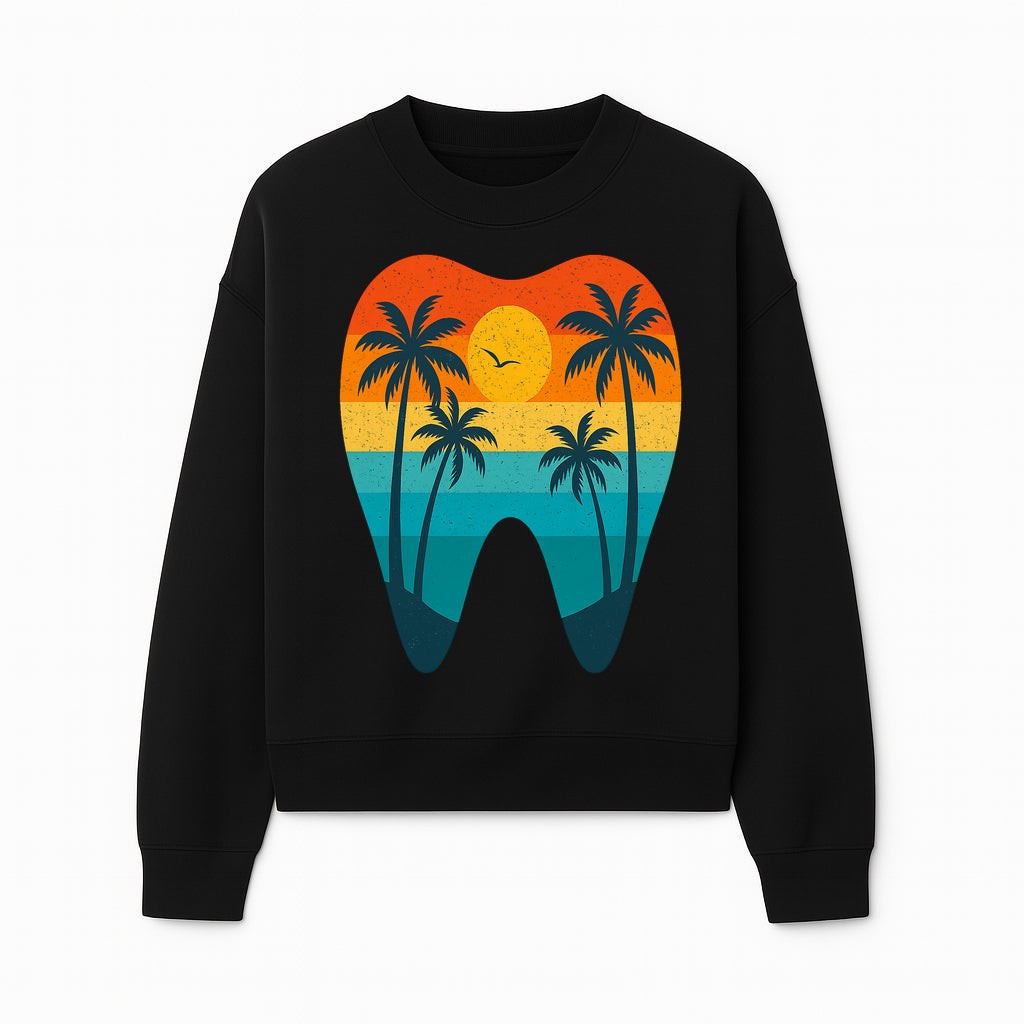 Tropical Sunset Tooth Art Print - Colorful Palm Trees Beach Design for Dental Office Decor, Dentistry Gifts, Summer Vibes - Sweatshirt 1758250156156.jpg