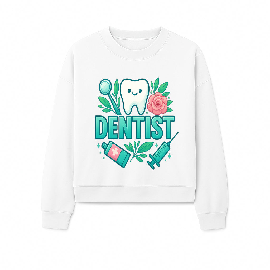 Cute Dentist Tooth Graphic with Tools, Floral Elements | Perfect for Dental Office Decor or Gifts | Fun Emotions in Dentistry Design - Sweatshirt 1758250156188.jpg