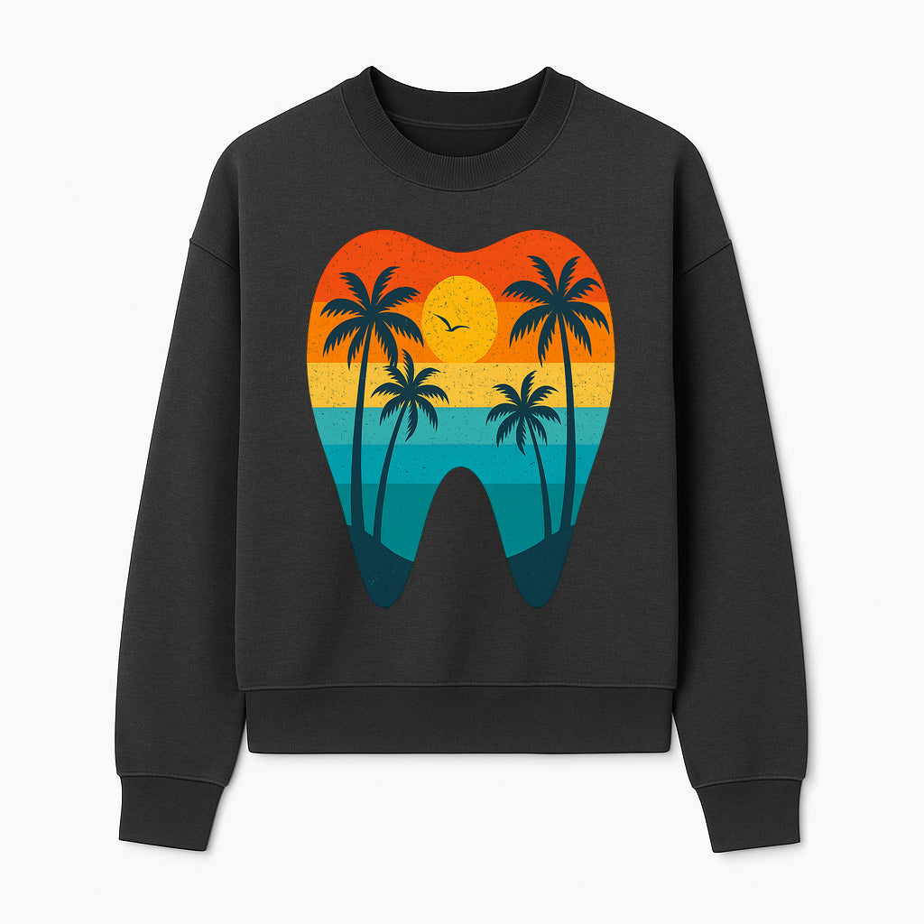 Tropical Sunset Tooth Art Print - Colorful Palm Trees Beach Design for Dental Office Decor, Dentistry Gifts, Summer Vibes - Sweatshirt 1758250156298.jpg