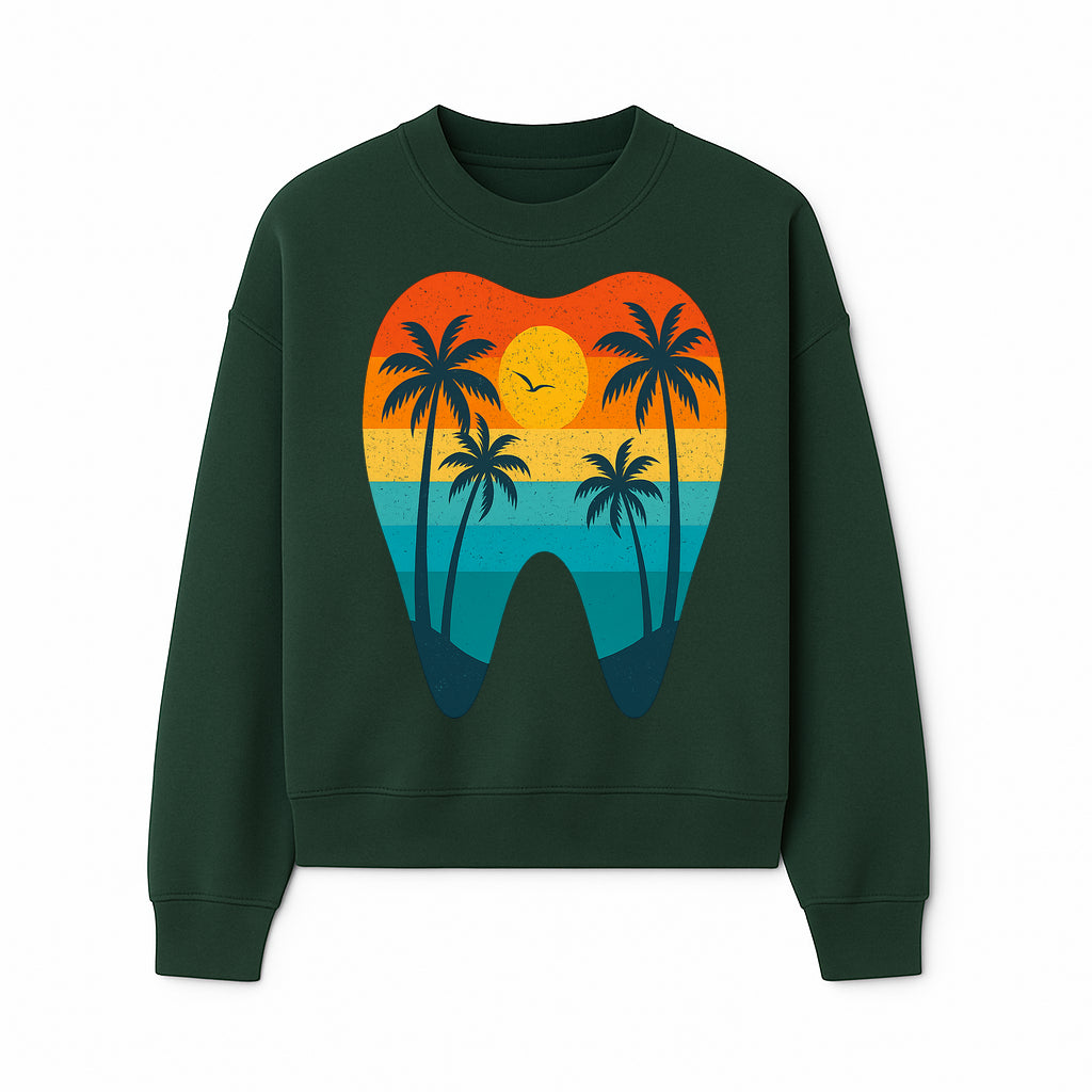 Tropical Sunset Tooth Art Print - Colorful Palm Trees Beach Design for Dental Office Decor, Dentistry Gifts, Summer Vibes - Sweatshirt 1758250156470.jpg