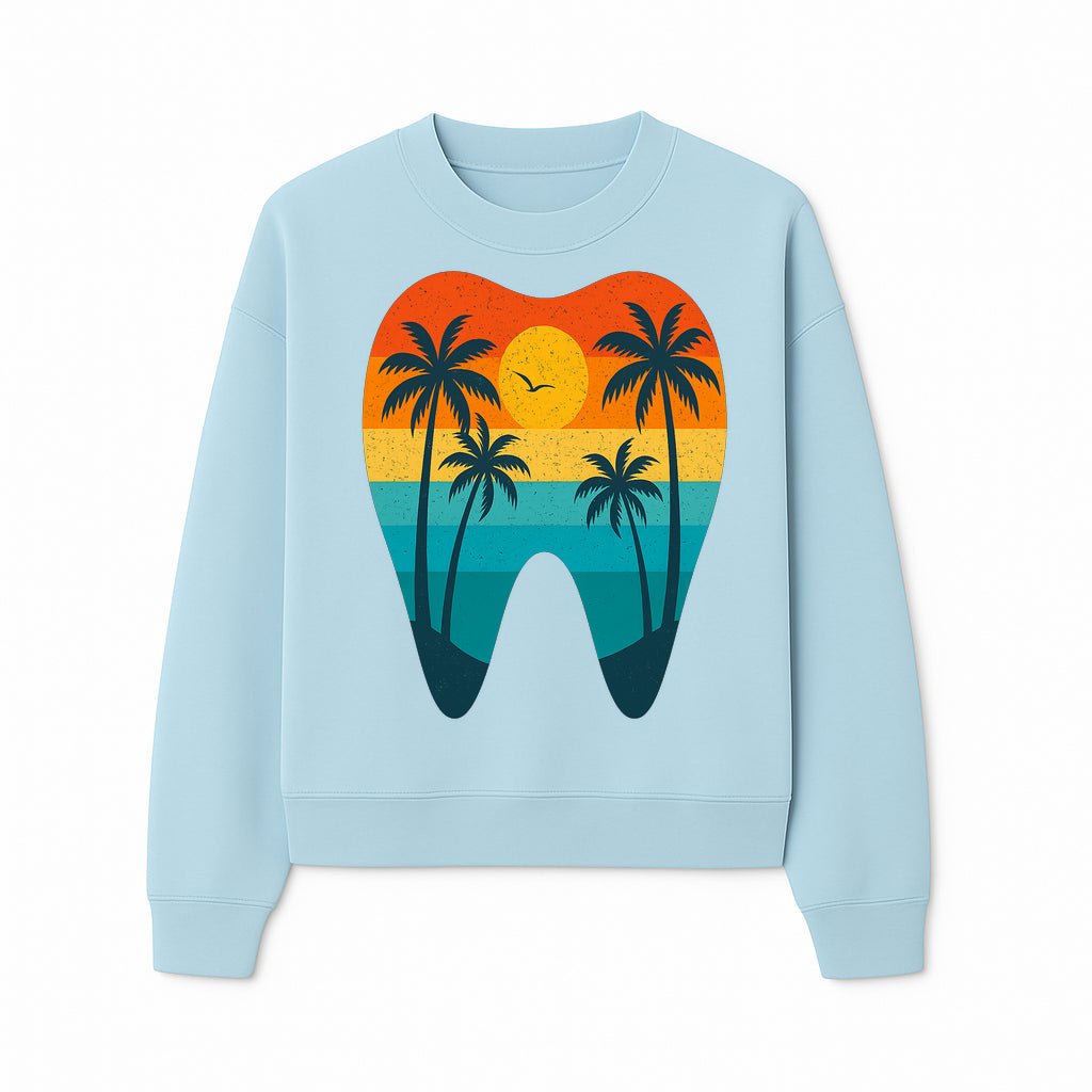 Tropical Sunset Tooth Art Print - Colorful Palm Trees Beach Design for Dental Office Decor, Dentistry Gifts, Summer Vibes - Sweatshirt 1758250156809.jpg
