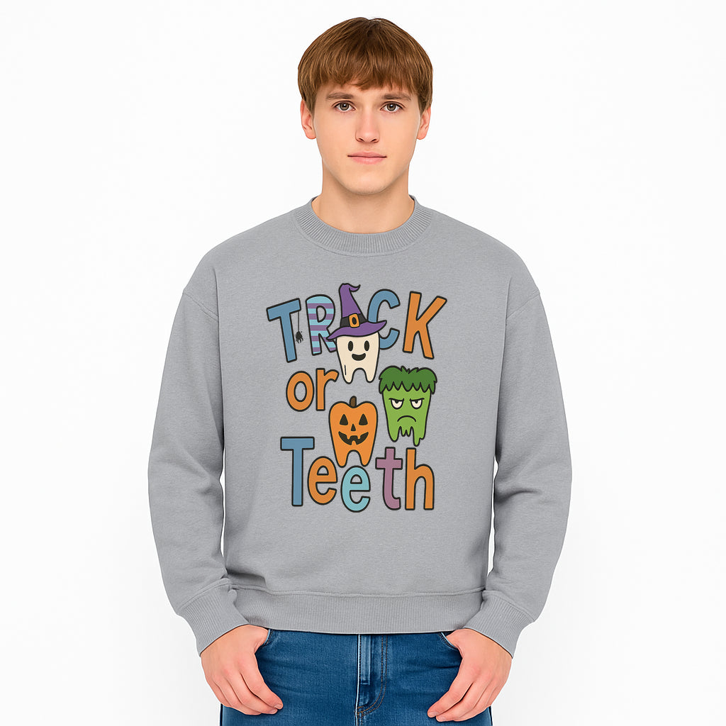 Halloween Trick or Teeth Kids' T-Shirt | Cute Tooth, Pumpkin, and Monster Design | Fun Halloween Apparel - Sweatshirt 1758250156918.jpg