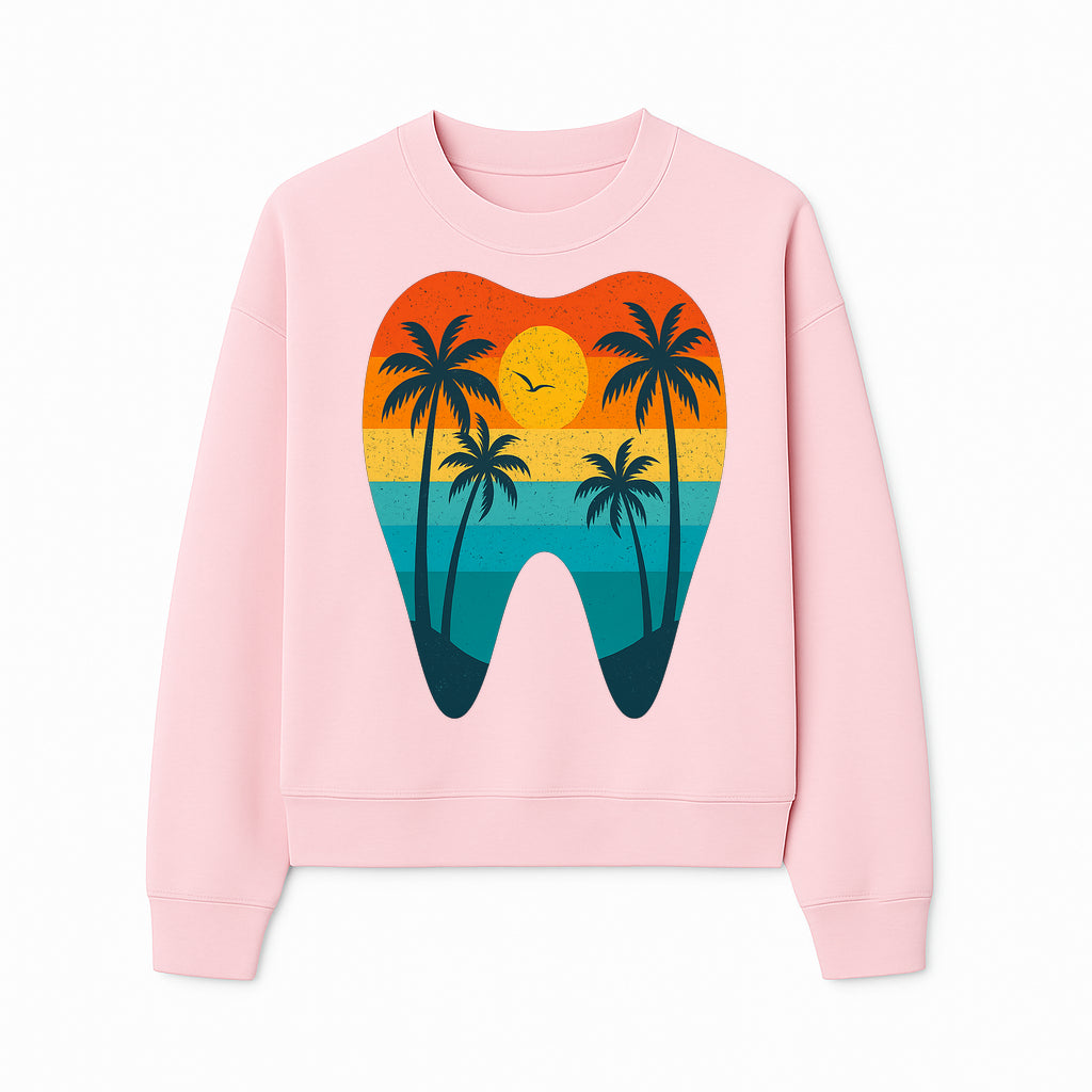 Tropical Sunset Tooth Art Print - Colorful Palm Trees Beach Design for Dental Office Decor, Dentistry Gifts, Summer Vibes - Sweatshirt 1758250156944.jpg