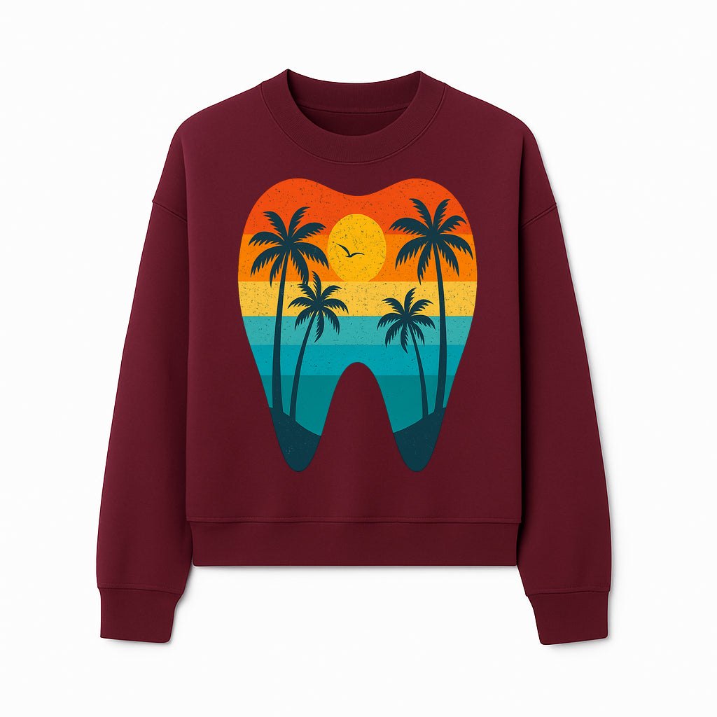 Tropical Sunset Tooth Art Print - Colorful Palm Trees Beach Design for Dental Office Decor, Dentistry Gifts, Summer Vibes - Sweatshirt 1758250157084.jpg