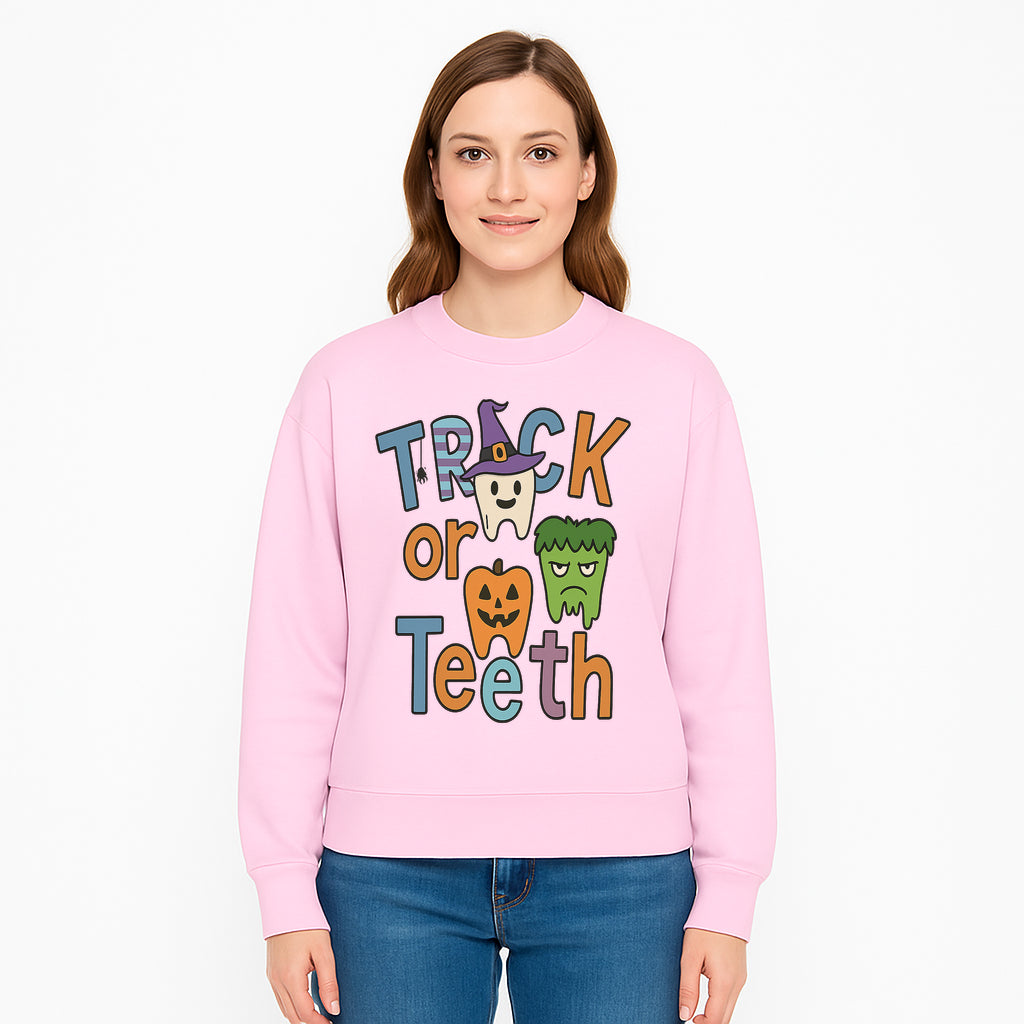 Halloween Trick or Teeth Kids' T-Shirt | Cute Tooth, Pumpkin, and Monster Design | Fun Halloween Apparel - Sweatshirt 1758250157092.jpg