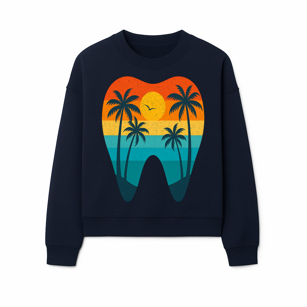 Tropical Sunset Tooth Art Print - Colorful Palm Trees Beach Design for Dental Office Decor, Dentistry Gifts, Summer Vibes - Sweatshirt 1758250157214.jpg