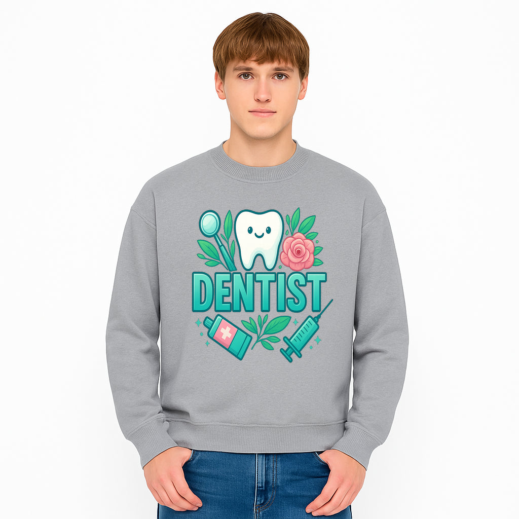 Cute Dentist Tooth Graphic with Tools, Floral Elements | Perfect for Dental Office Decor or Gifts | Fun Emotions in Dentistry Design - Sweatshirt 1758250157301.jpg