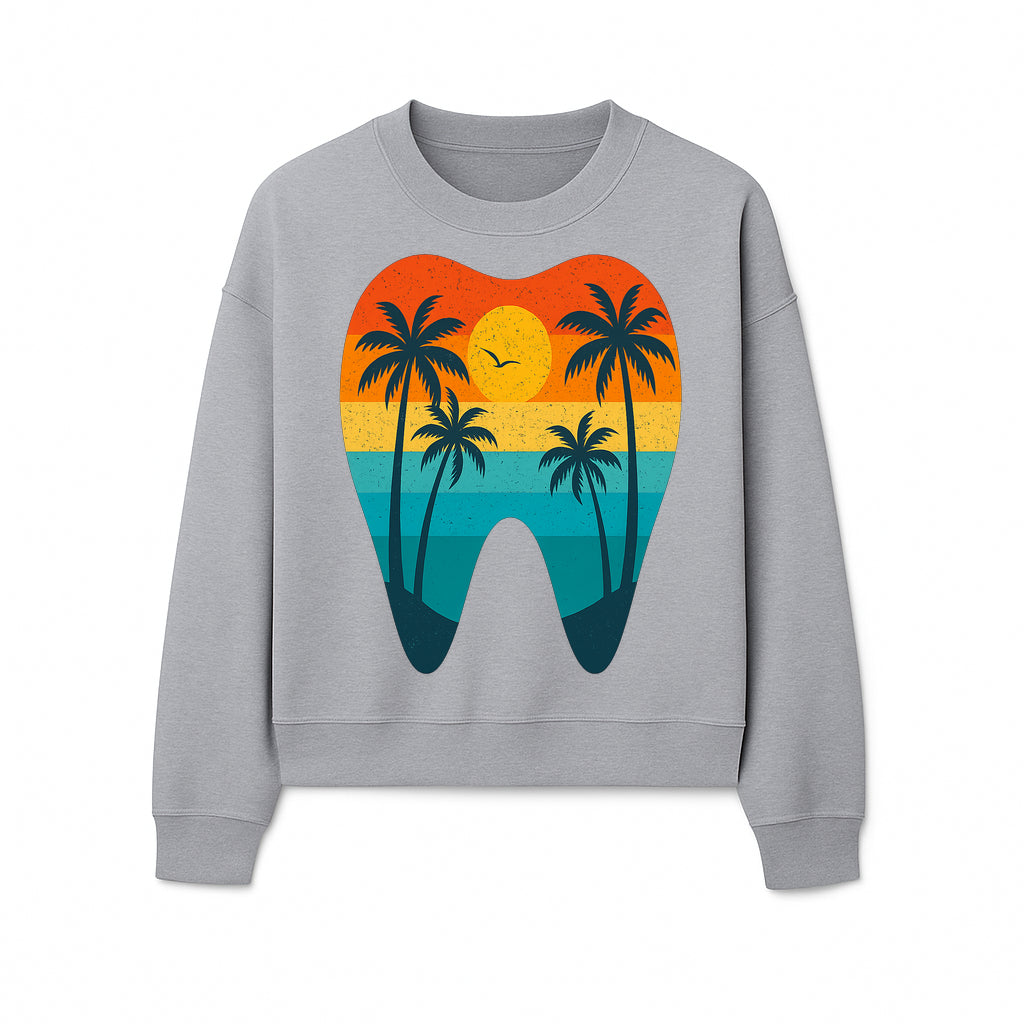 Tropical Sunset Tooth Art Print - Colorful Palm Trees Beach Design for Dental Office Decor, Dentistry Gifts, Summer Vibes - Sweatshirt 1758250157457.jpg