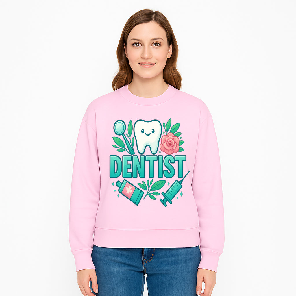 Cute Dentist Tooth Graphic with Tools, Floral Elements | Perfect for Dental Office Decor or Gifts | Fun Emotions in Dentistry Design - Sweatshirt 1758250157479.jpg