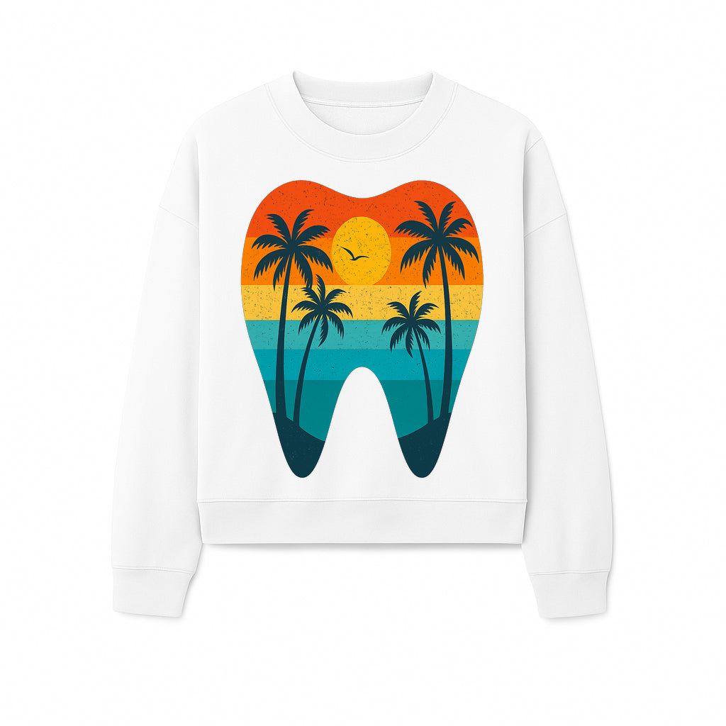 Tropical Sunset Tooth Art Print - Colorful Palm Trees Beach Design for Dental Office Decor, Dentistry Gifts, Summer Vibes - Sweatshirt 1758250157624.jpg