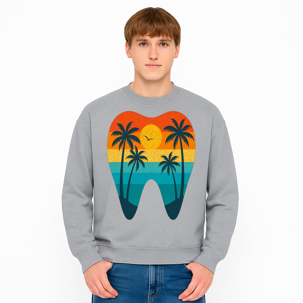 Tropical Sunset Tooth Art Print - Colorful Palm Trees Beach Design for Dental Office Decor, Dentistry Gifts, Summer Vibes - Sweatshirt 1758250158780.jpg