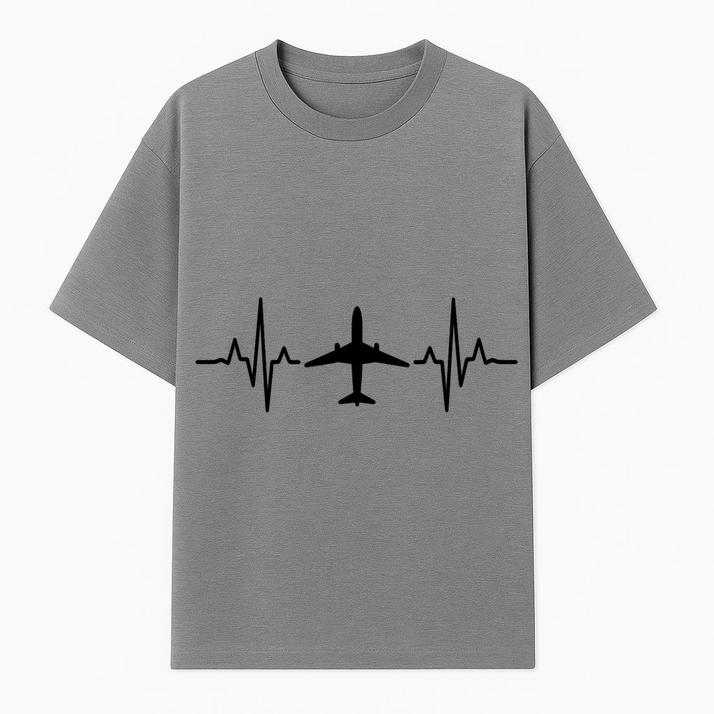 Airplane and Heartbeat Graphic Art Print - Aviation Lover Wall Decor for Travelers and Pilots - T-shirt 1758254649265.jpg