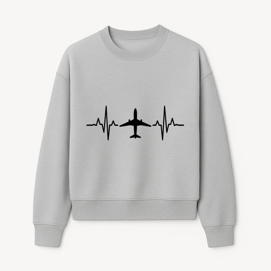 Airplane and Heartbeat Graphic Art Print - Aviation Lover Wall Decor for Travelers and Pilots - Sweatshirt 1758254652496.jpg
