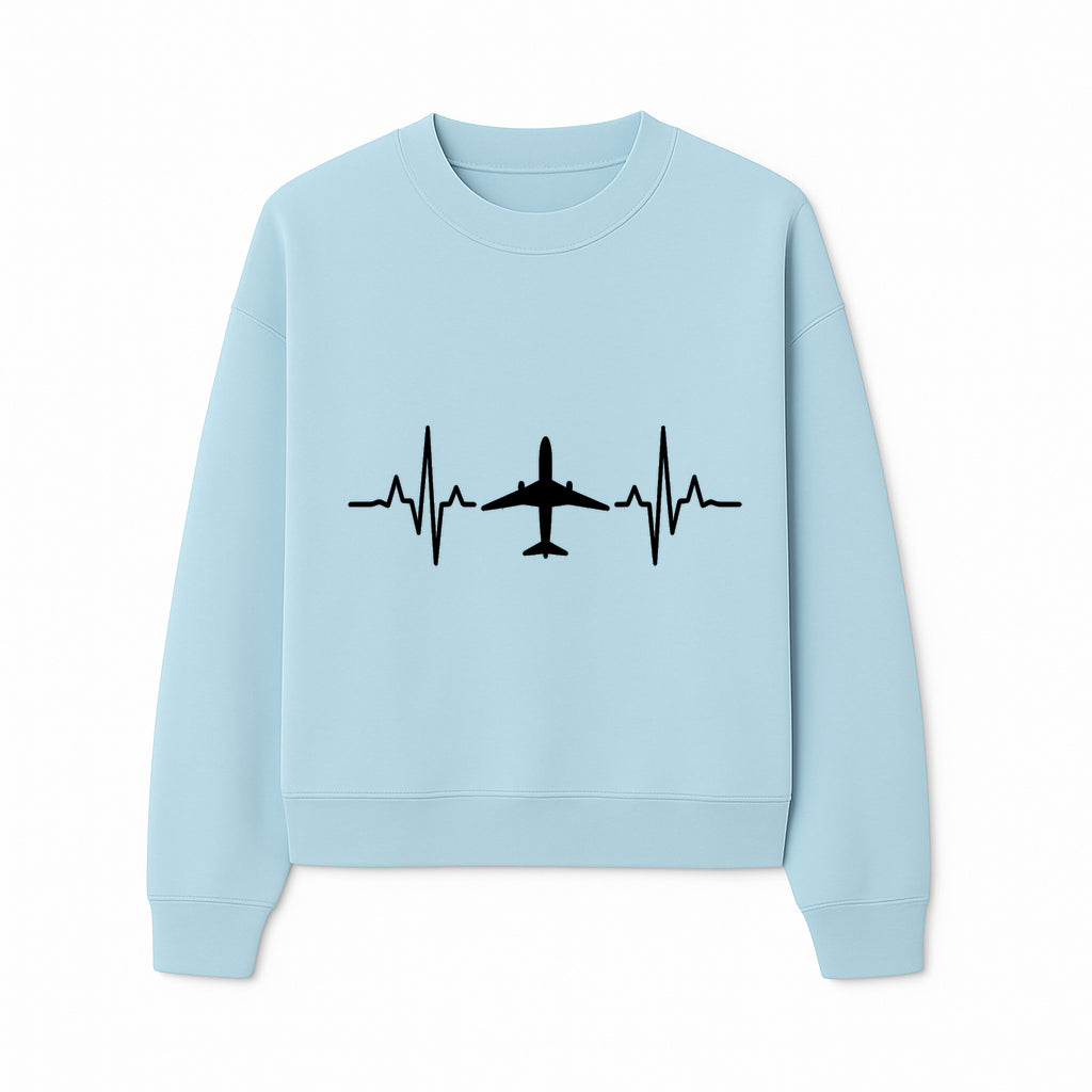 Airplane and Heartbeat Graphic Art Print - Aviation Lover Wall Decor for Travelers and Pilots - Sweatshirt 1758254652672.jpg