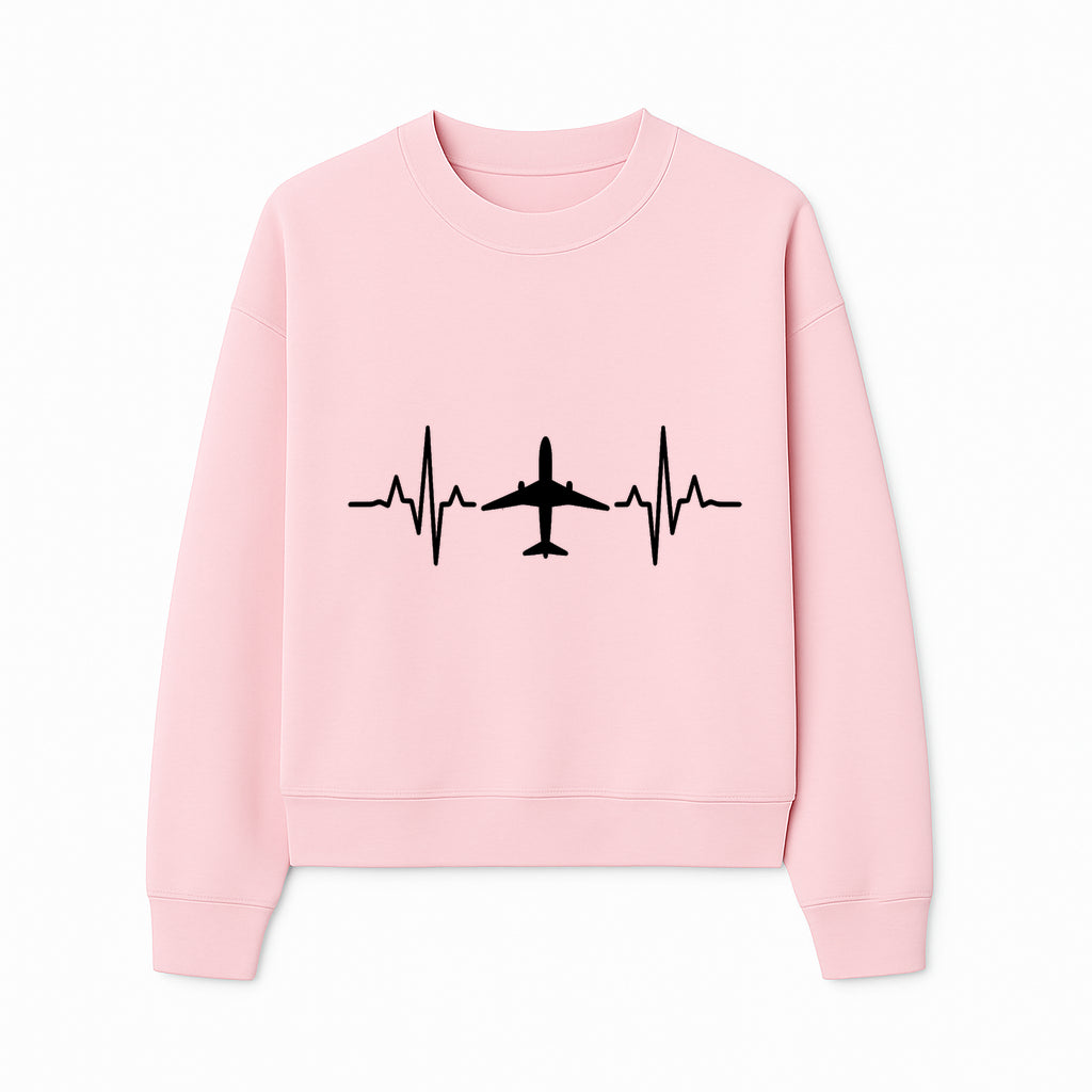 Airplane and Heartbeat Graphic Art Print - Aviation Lover Wall Decor for Travelers and Pilots - Sweatshirt 1758254652869.jpg