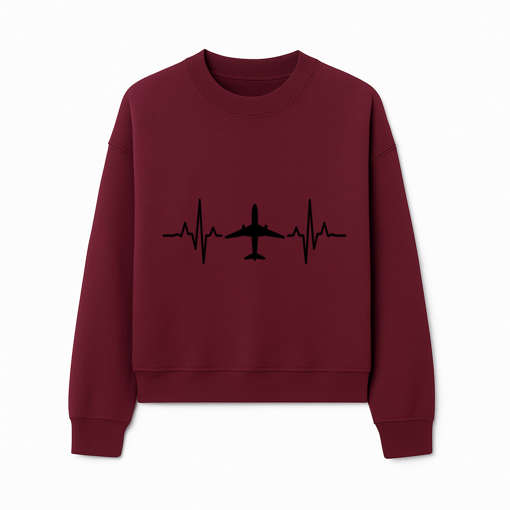 Airplane and Heartbeat Graphic Art Print - Aviation Lover Wall Decor for Travelers and Pilots - Sweatshirt 1758254652999.jpg