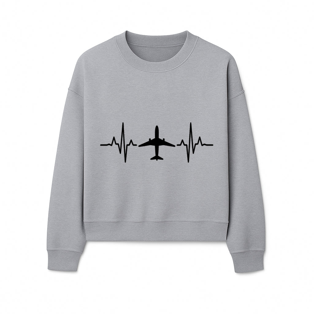 Airplane and Heartbeat Graphic Art Print - Aviation Lover Wall Decor for Travelers and Pilots - Sweatshirt 1758254653456.jpg