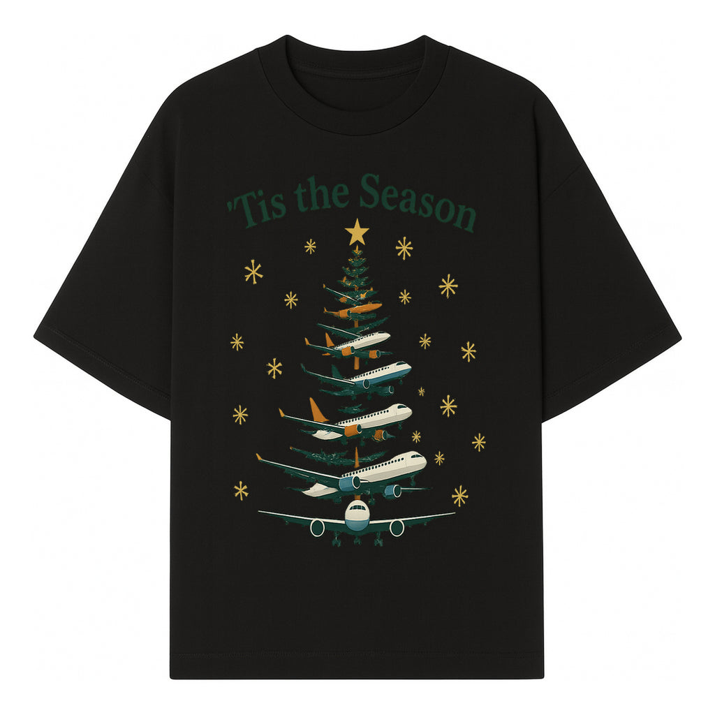 'Tis the Season Airplane Christmas Tree Graphic Tee - Holiday Travel Shirt for Pilots and Aviation Enthusiasts - T-shirt 1758254653833.jpg