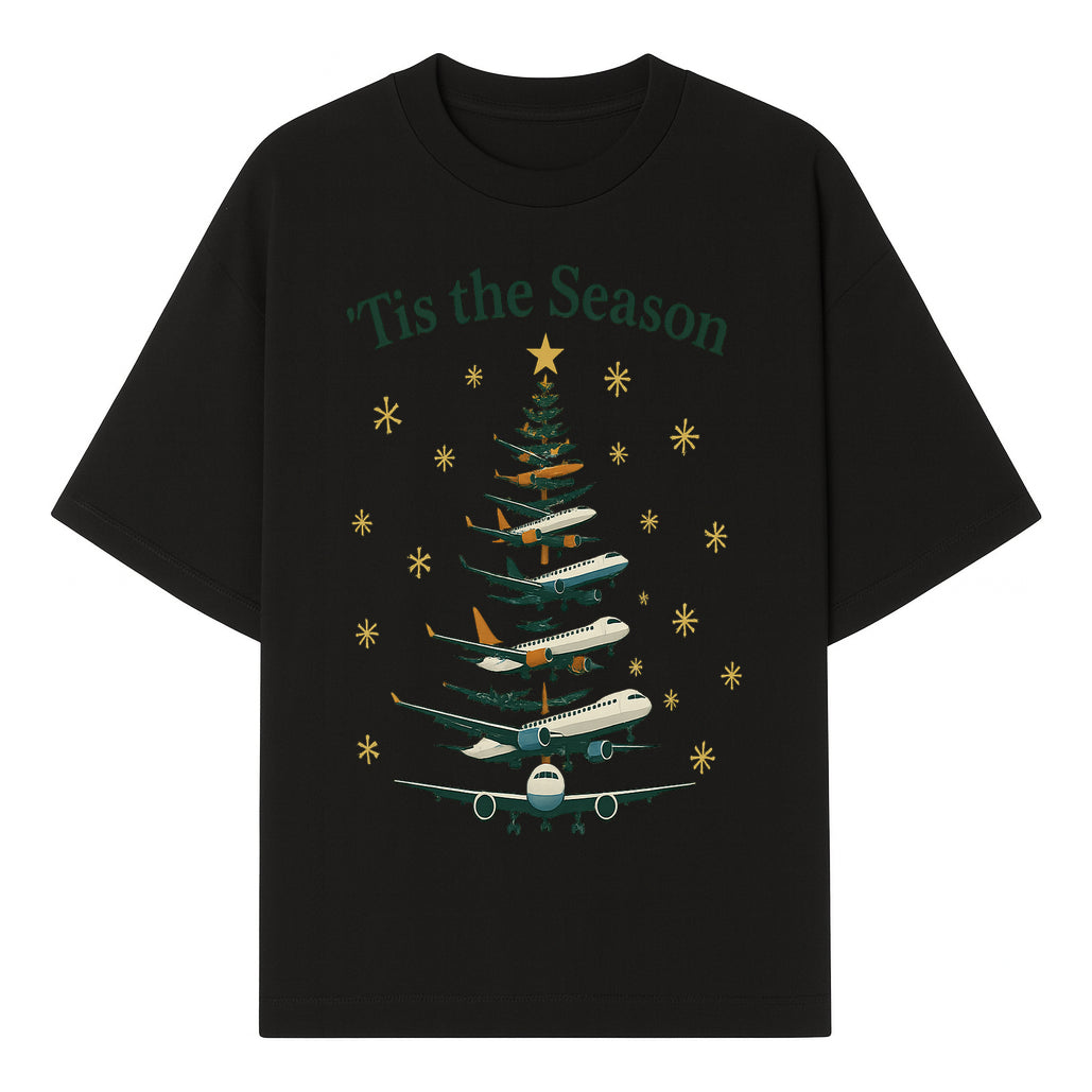 'Tis the Season Airplane Christmas Tree Graphic Tee - Holiday Travel Shirt for Pilots and Aviation Enthusiasts - T-shirt 1758254653833.jpg