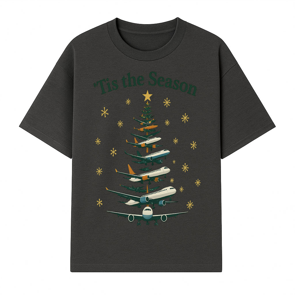 'Tis the Season Airplane Christmas Tree Graphic Tee - Holiday Travel Shirt for Pilots and Aviation Enthusiasts - T-shirt 1758254653974.jpg