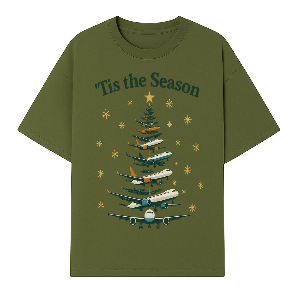 'Tis the Season Airplane Christmas Tree Graphic Tee - Holiday Travel Shirt for Pilots and Aviation Enthusiasts - T-shirt 1758254654164.jpg