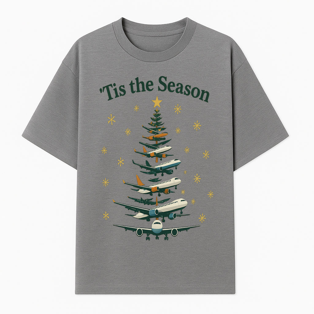 'Tis the Season Airplane Christmas Tree Graphic Tee - Holiday Travel Shirt for Pilots and Aviation Enthusiasts - T-shirt 1758254654402.jpg