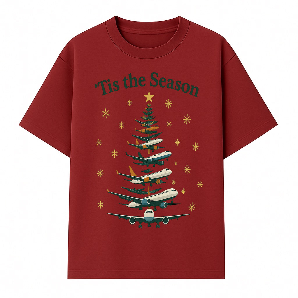 'Tis the Season Airplane Christmas Tree Graphic Tee - Holiday Travel Shirt for Pilots and Aviation Enthusiasts - T-shirt 1758254654881.jpg
