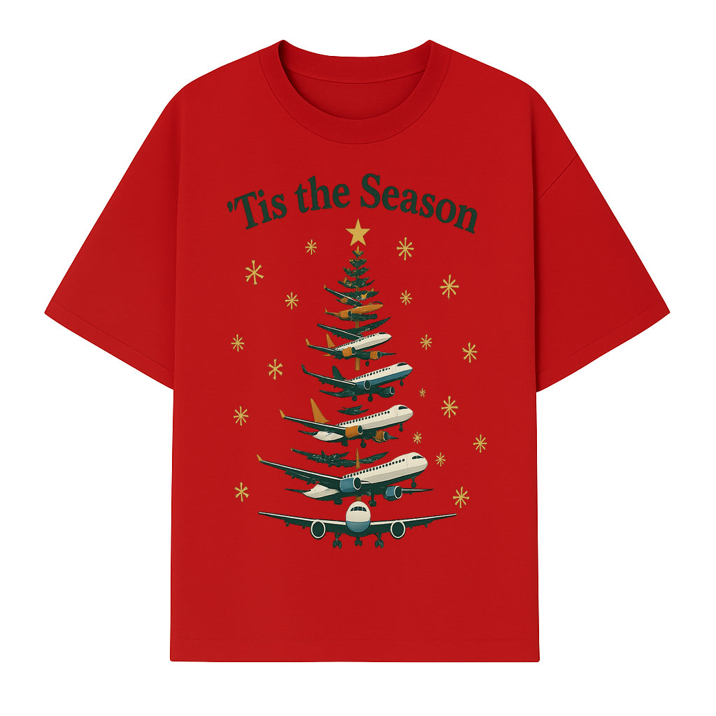 'Tis the Season Airplane Christmas Tree Graphic Tee - Holiday Travel Shirt for Pilots and Aviation Enthusiasts - T-shirt 1758254655233.jpg