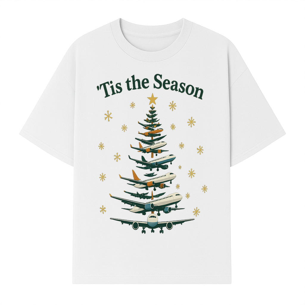 'Tis the Season Airplane Christmas Tree Graphic Tee - Holiday Travel Shirt for Pilots and Aviation Enthusiasts - T-shirt 1758254655566.jpg