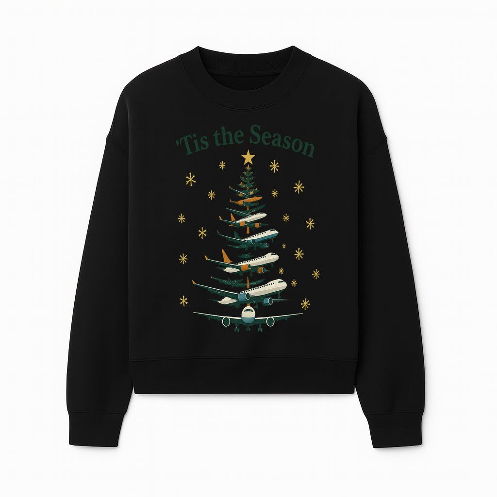 'Tis the Season Airplane Christmas Tree Graphic Tee - Holiday Travel Shirt for Pilots and Aviation Enthusiasts - Sweatshirt 1758254657205.jpg