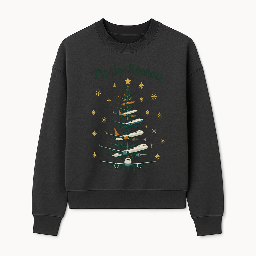 'Tis the Season Airplane Christmas Tree Graphic Tee - Holiday Travel Shirt for Pilots and Aviation Enthusiasts - Sweatshirt 1758254657351.jpg
