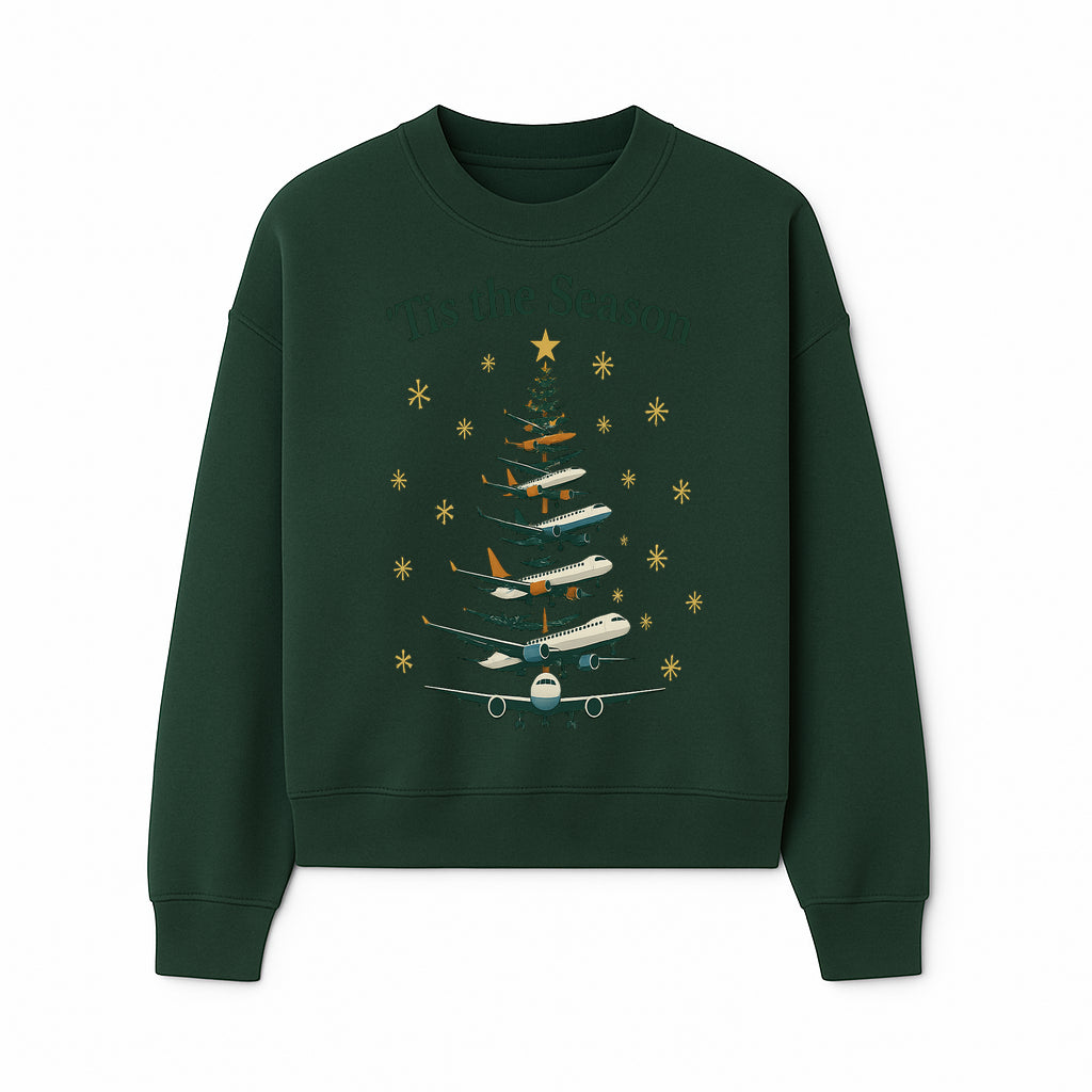 'Tis the Season Airplane Christmas Tree Graphic Tee - Holiday Travel Shirt for Pilots and Aviation Enthusiasts - Sweatshirt 1758254657510.jpg