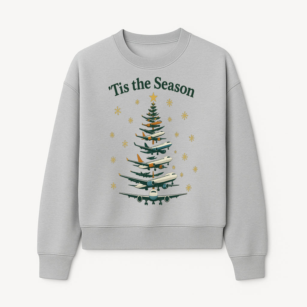 'Tis the Season Airplane Christmas Tree Graphic Tee - Holiday Travel Shirt for Pilots and Aviation Enthusiasts - Sweatshirt 1758254657686.jpg